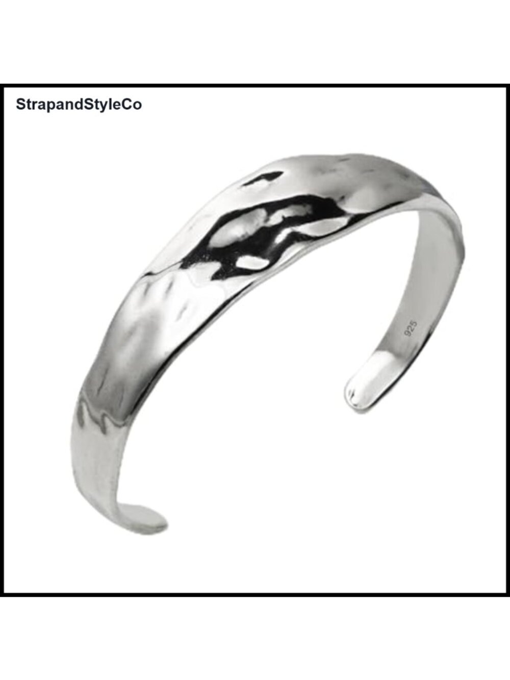 925 Sterling Silver Hammered Cuff Bracelet Adjustable Minimalist Bangle